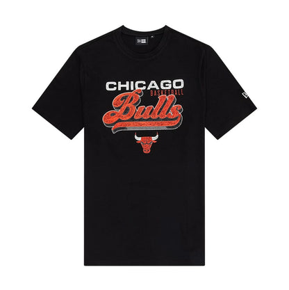 The model is wearing this NBA Script Graphic Chicago Bulls T-Shirt in black. 1