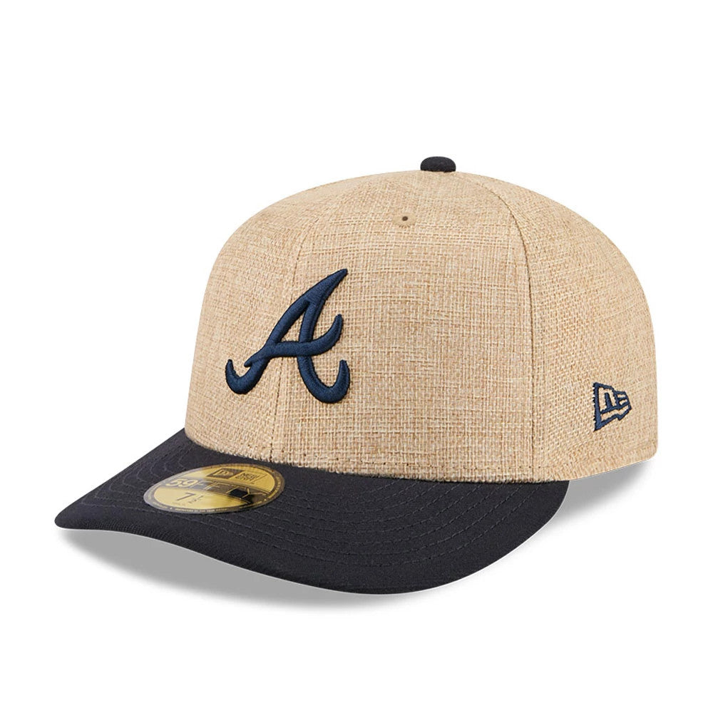 Pictured is this MLB Twine Atlanta Braves 59FIFTY Fitted cap in Beige. 1