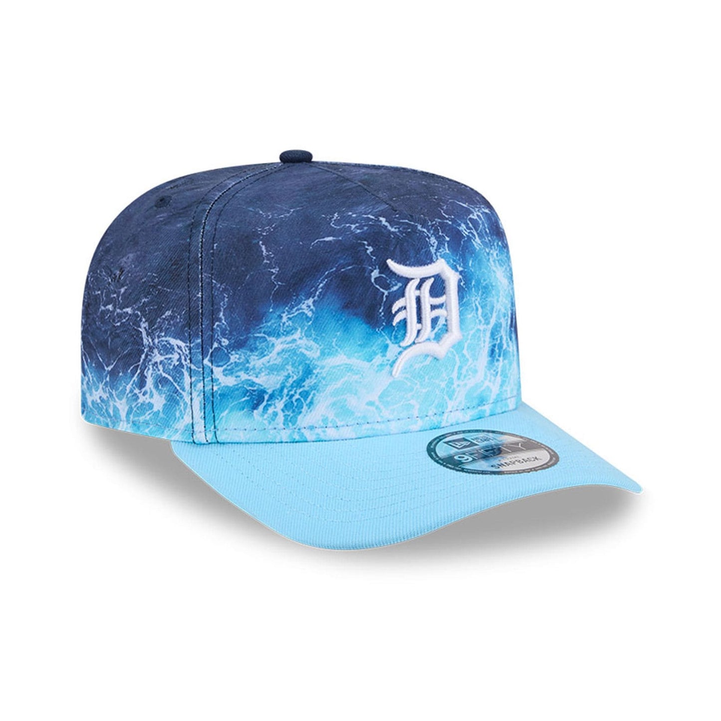 Pictured is this MLB Deep Water Detroit Tigers 9FIFTY A-Frame Snapback cap in pastel blue. 4