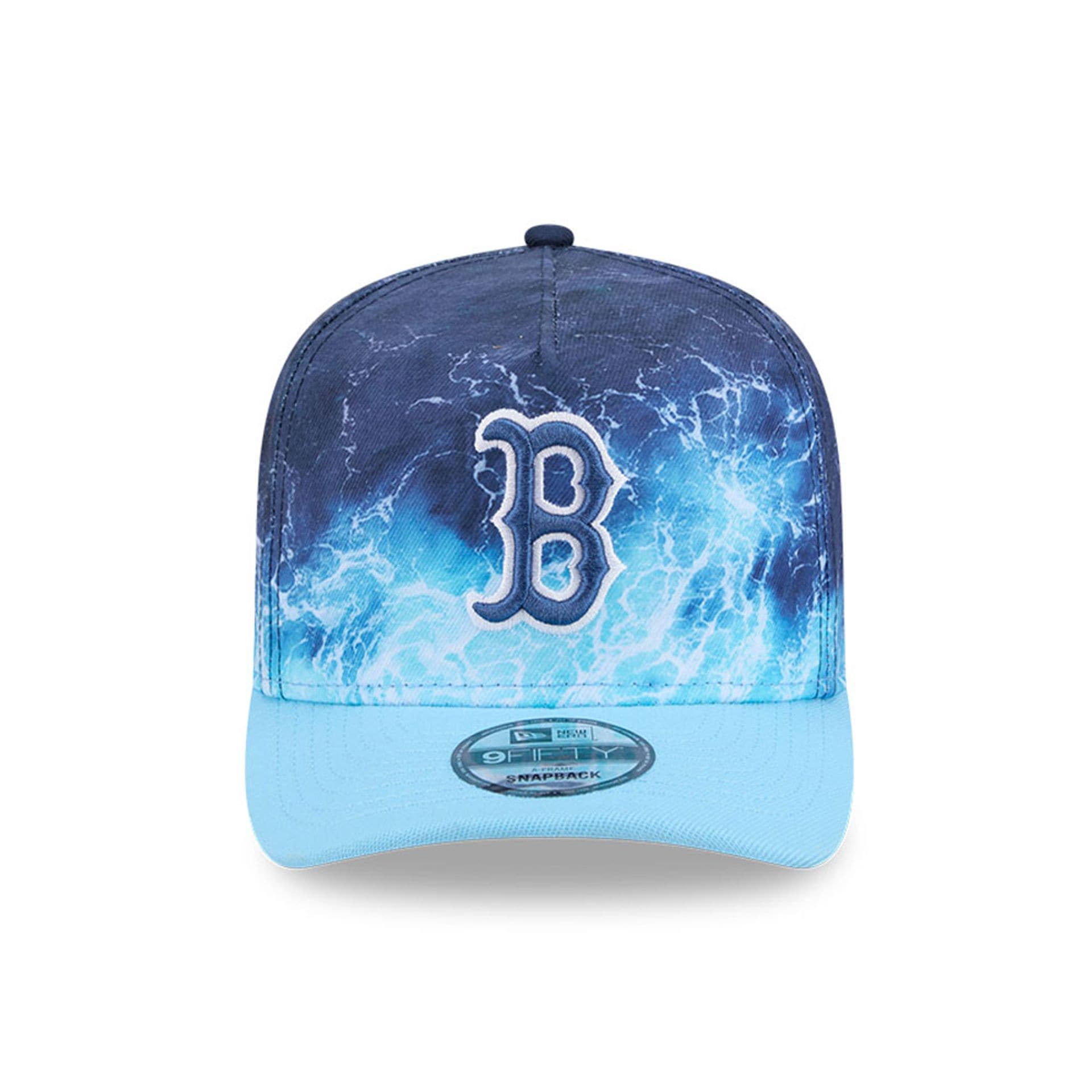 Pictured is this MLB Deep Water Boston Red Sox 9FIFTY A-Frame Snapback cap in pastel blue. 3