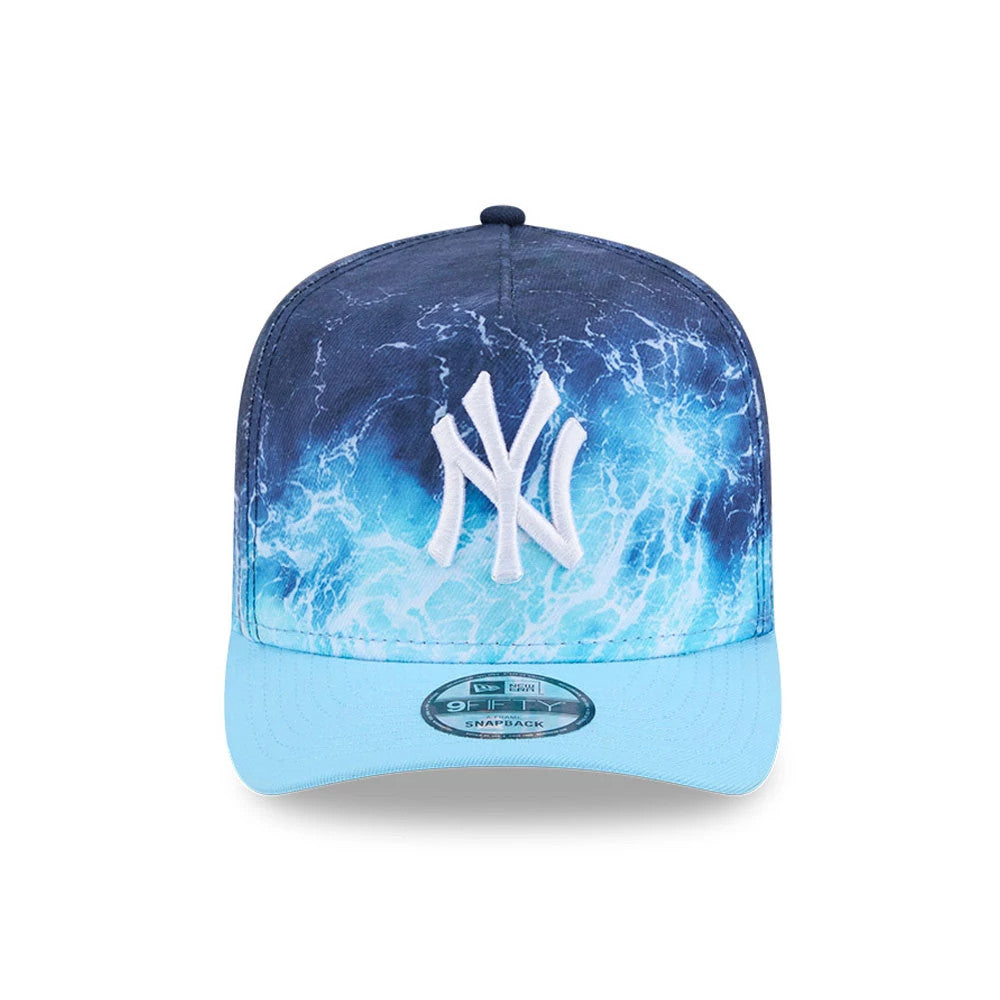 Pictured is this MLB Deep Water New York Yankees 9FIFTY A-Frame Snapback cap in pastel blue. 3