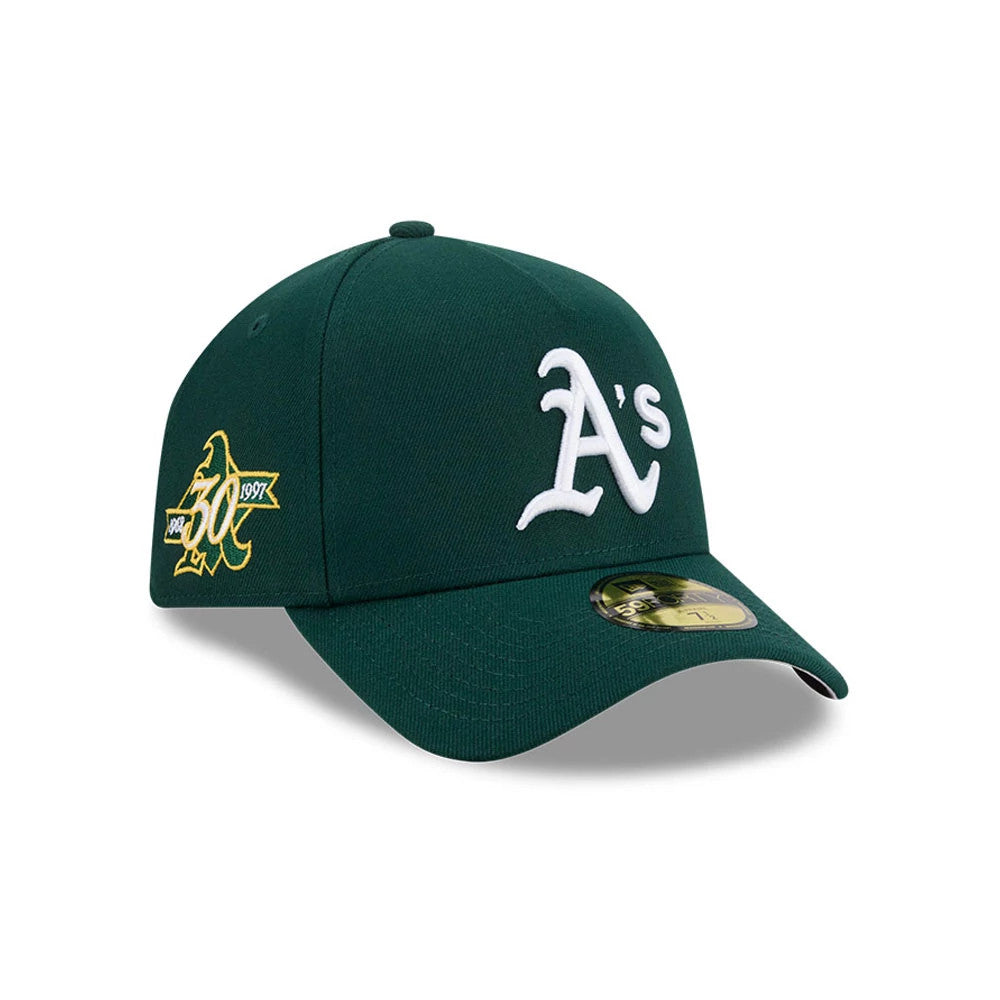 Pictured is this MLB Team Side Athletics 59FORTY A-Frame Fitted cap in dark green. 1