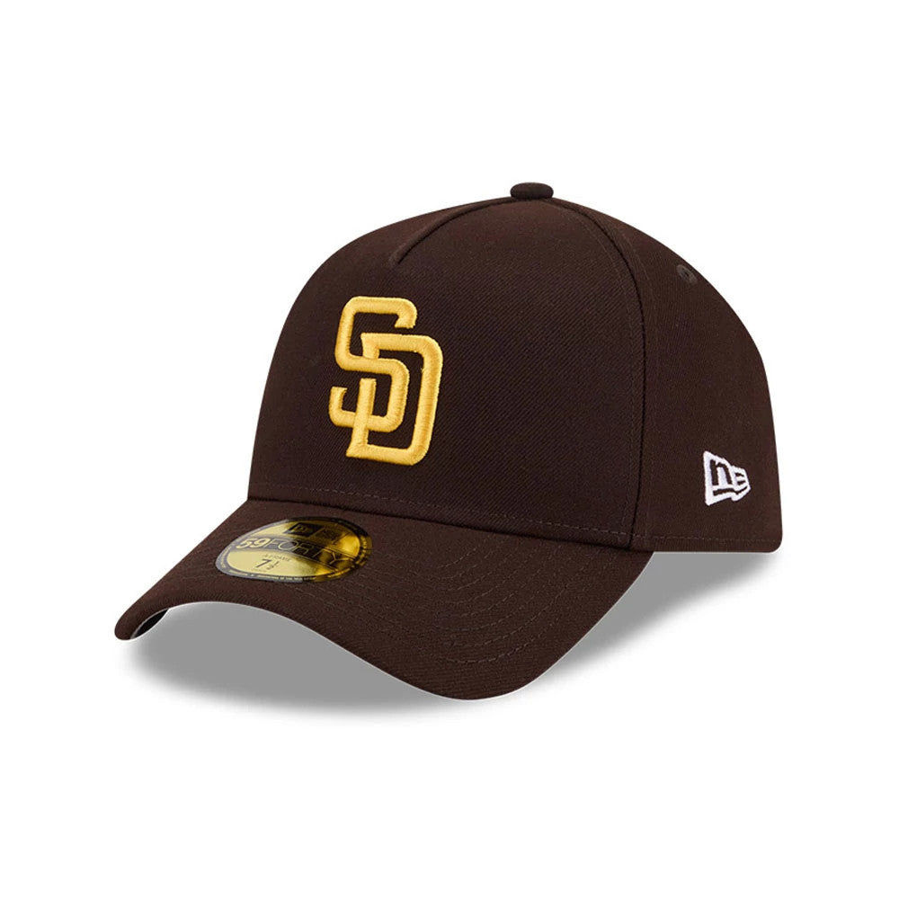 Pictured is this MLB Team Side San Diego Padres 59FORTY A-Frame Fitted cap in dark brown. 4