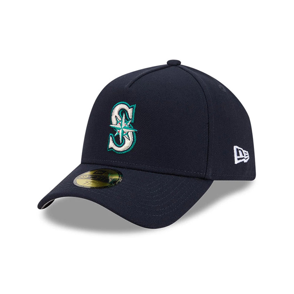 Pictured is this MLB Team Side Seattle Mariners 59FORTY A-Frame Fitted cap in navy. 4