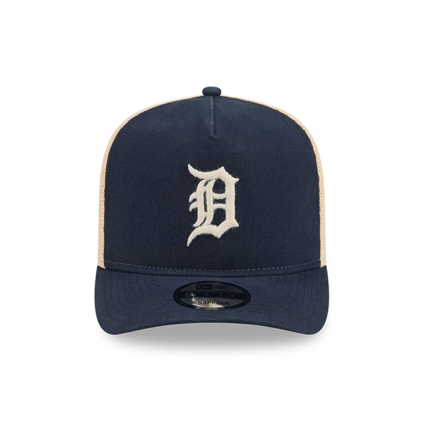 Pictured is this MLB Grained Detroit Tigers 9FIFTY A-Frame Snapback cap in navy. 3