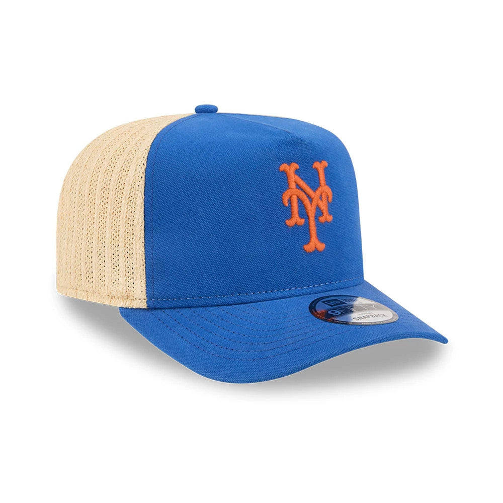 Pictured is this MLB Grained New York Mets 9FIFTY A-Frame Snapback cap in blue. 4