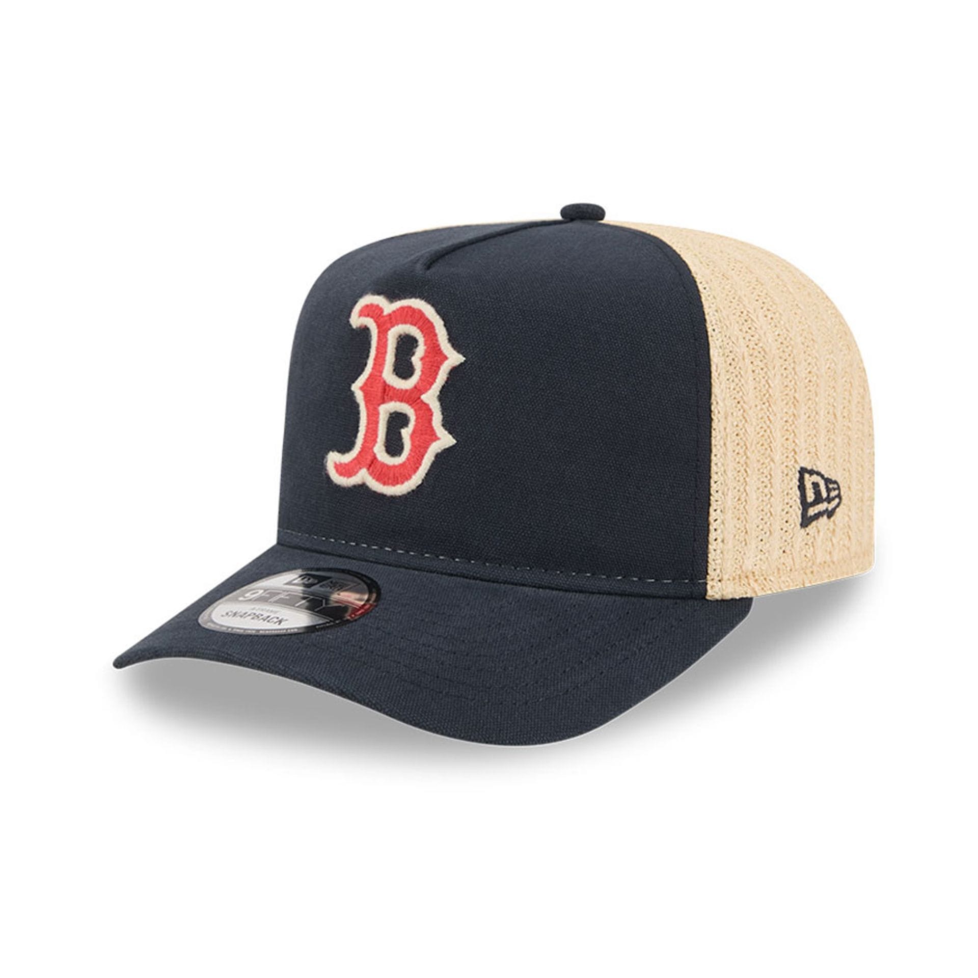 Pictured is this MLB Grained Boston Red Sox 9FIFTY A-Frame Snapback cap in navy. 1
