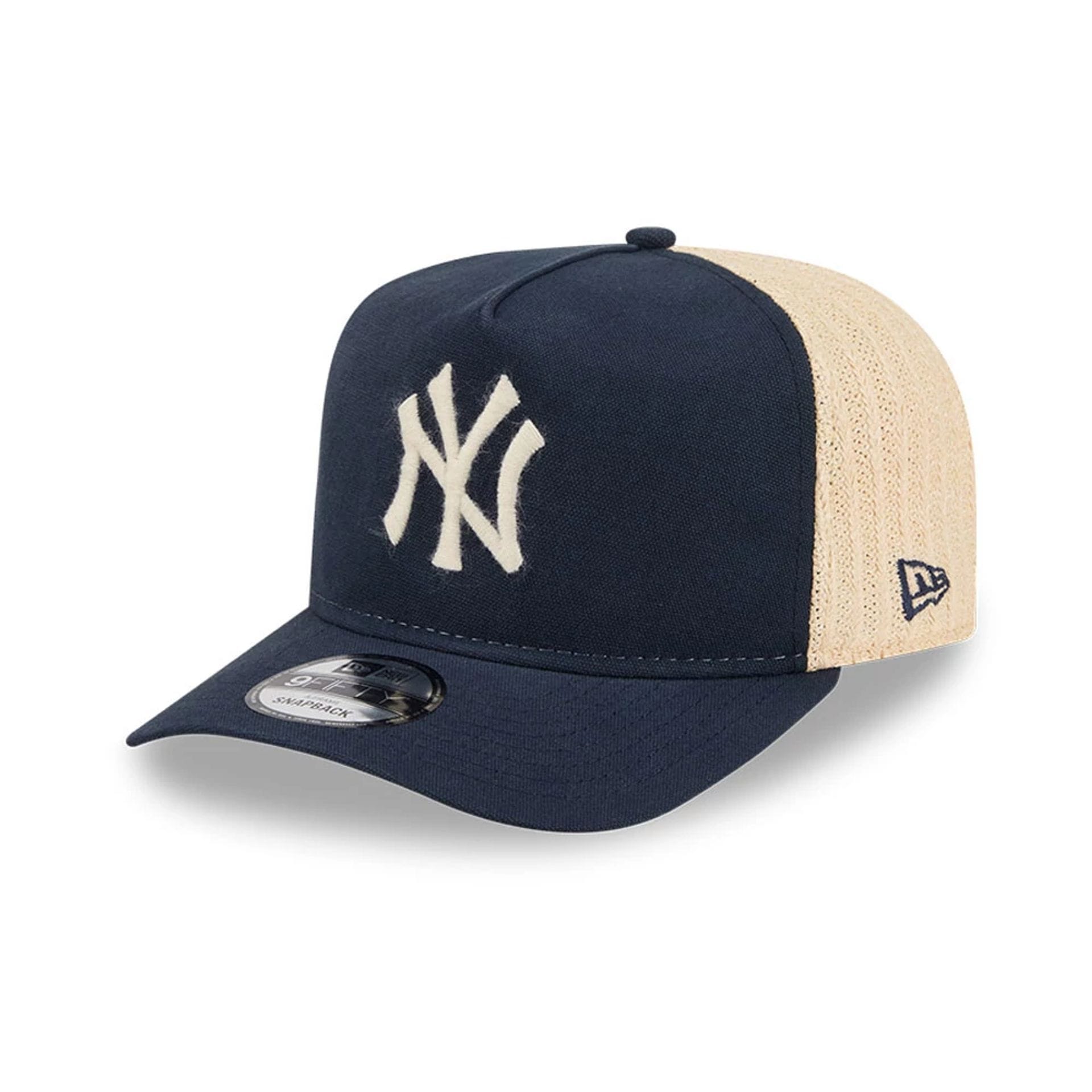 Pictured is this MLB Grained New York Yankees 9FIFTY A-Frame Snapback cap in navy. 1