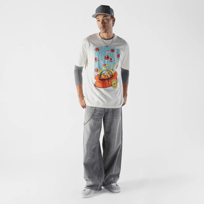 The model is wearing this Rick And Morty Spaceship T-Shirt in cream. 3