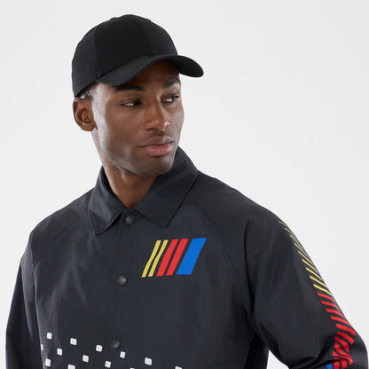 The model is wearing this Nascar Logo Jacket in black. 3