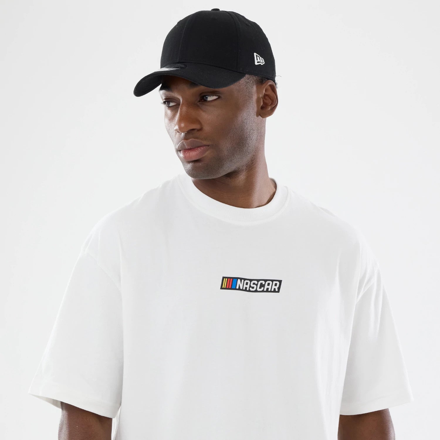 The model is wearing this Nascar Logo T-Shirt in white. 4