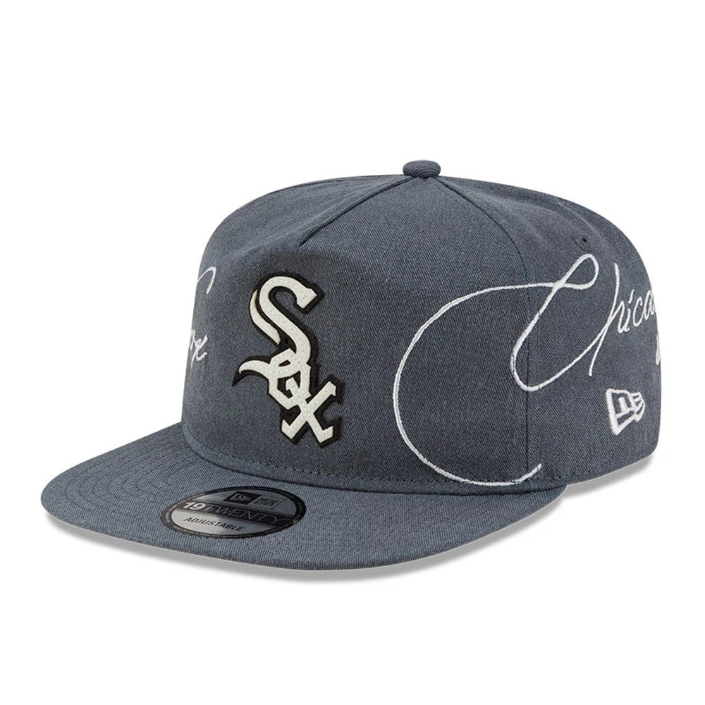 Pictured is this MLB Script Wash Chicago White Sox 19TWENTY cap in dark grey. 4