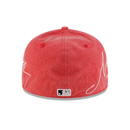 Pictured is this MLB Script Wash New York Yankees 59FIFTY Fitted cap in red. 5