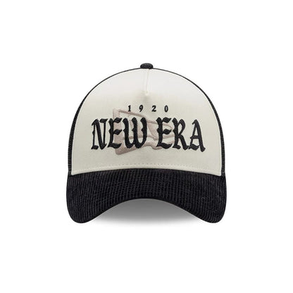 Pictured is this New Era Old English 9FORTY A-Frame cap in white. 4