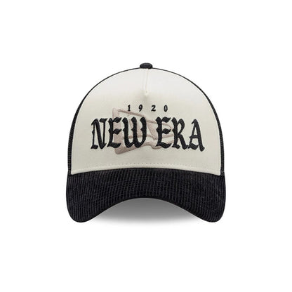 Pictured is this New Era Old English 9FORTY A-Frame cap in white. 4