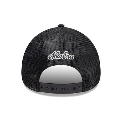 Pictured is this New Era Old English 9FORTY A-Frame cap in white. 2