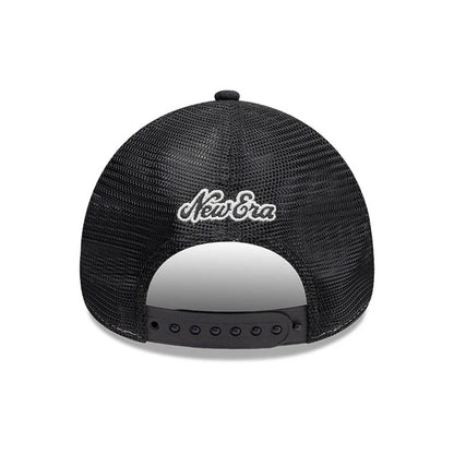 Pictured is this New Era Old English 9FORTY A-Frame cap in white. 2