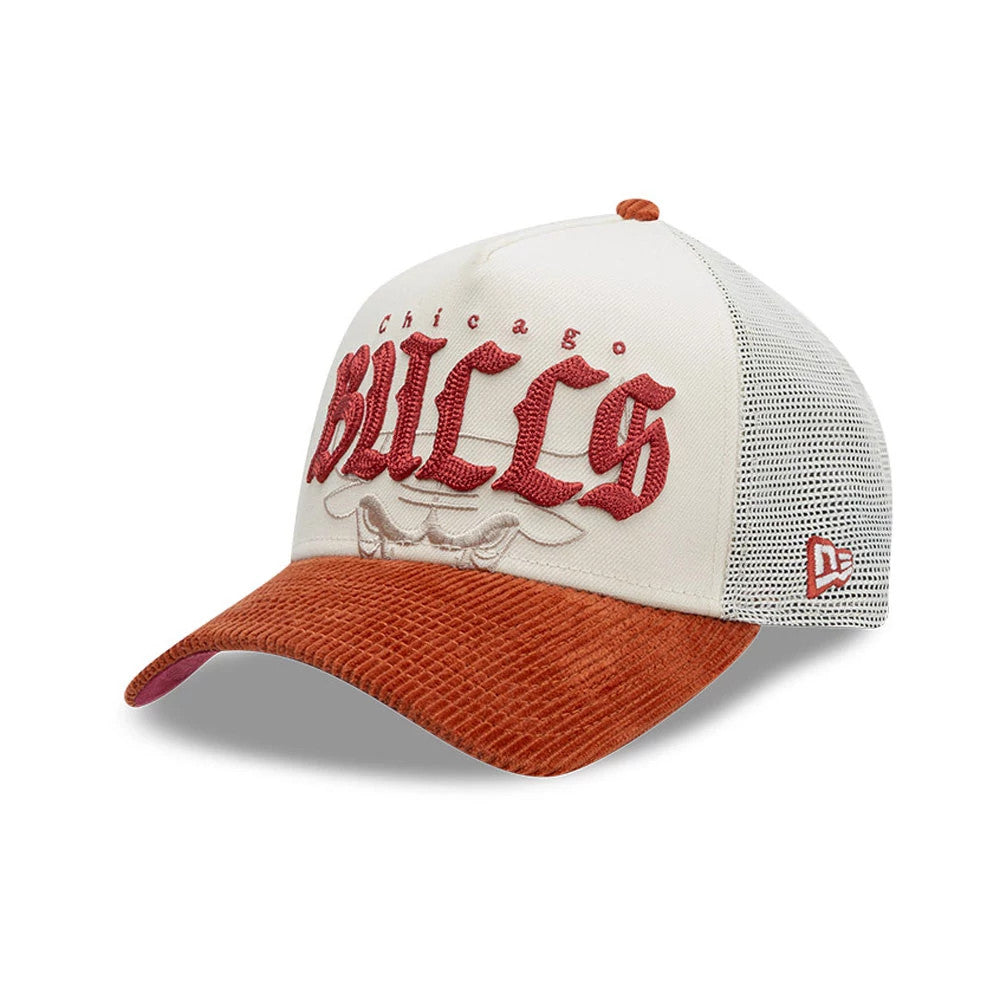 Pictured is this NBA Old English Chicago Bulls 9FORTY A-Frame cap in white. 5