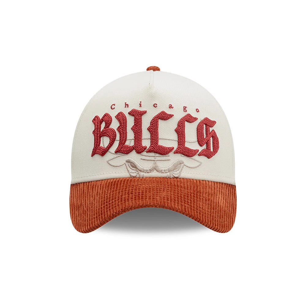 Pictured is this NBA Old English Chicago Bulls 9FORTY A-Frame cap in white. 3