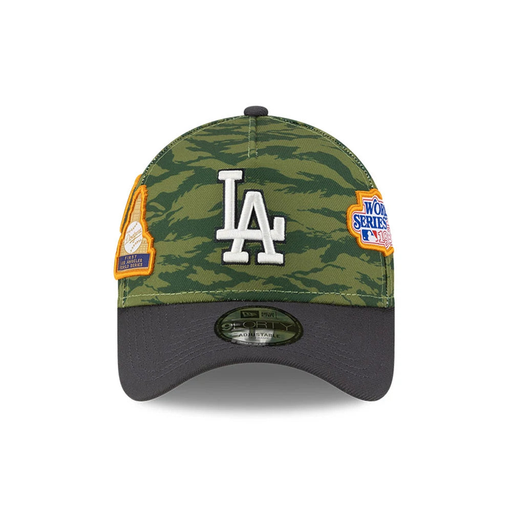 Pictured is this MLB Tiger Camo LA Dodgers 9FORTY A-Frame cap in Green. 3