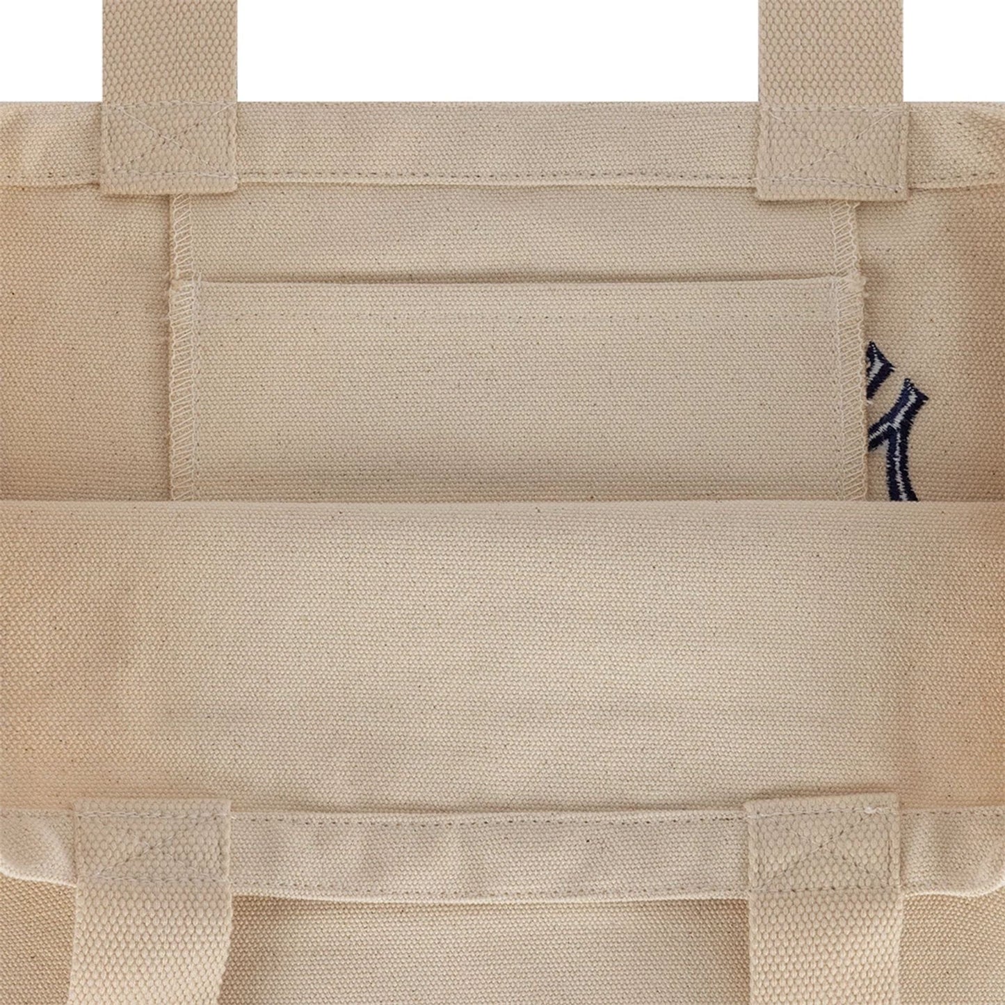 Pictured is this MLB Cap Graphic New York Yankees Tote Bag in light beige. 4