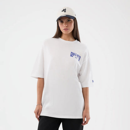 The model is wearing this New Era Fun Pizza Graphic Oversized T-Shirt in white. 5