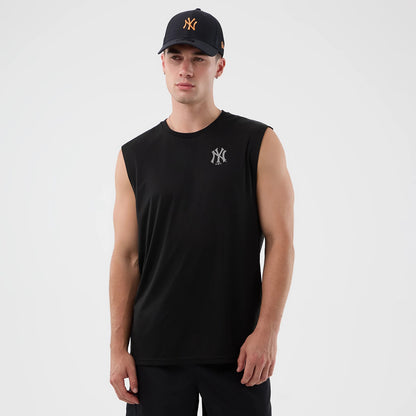 The model is wearing this MLB Core Plus New York Yankees Vest in black. 1