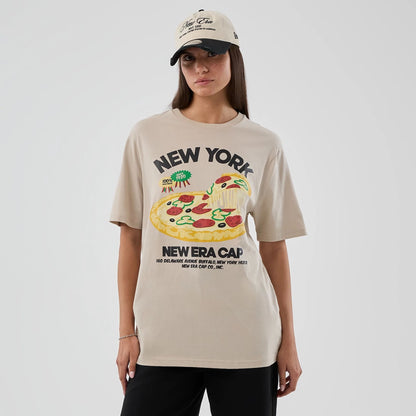The model is wearing this New Era Pizza Graphic T-Shirt in light beige. 4
