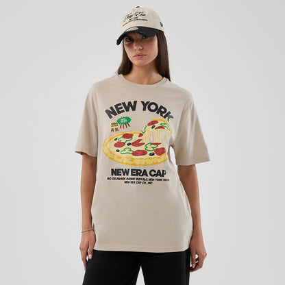 The model is wearing this New Era Pizza Graphic T-Shirt in light beige. 4
