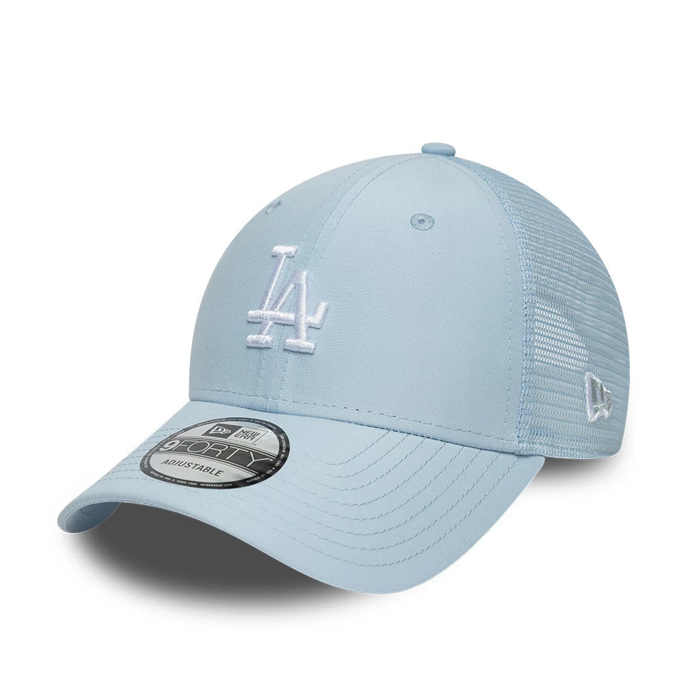 Pictured is this MLB Homefield LA Dodgers 9FORTY Trucker cap in pastel blue. 1