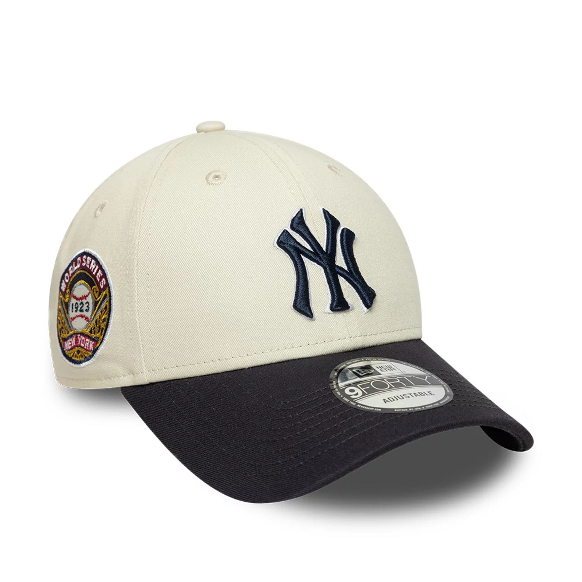Pictured is this MLB World Series Patch New York Yankees 9FORTY cap in Cream. 1