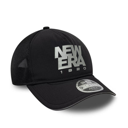 Pictured is this New Era Performance 9FORTY M-Crown A-Frame Trucker cap in black. 3