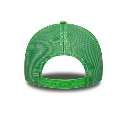 Pictured is this MLB League Essential Athletics 9FORTY A-Frame Trucker cap in open green. 4