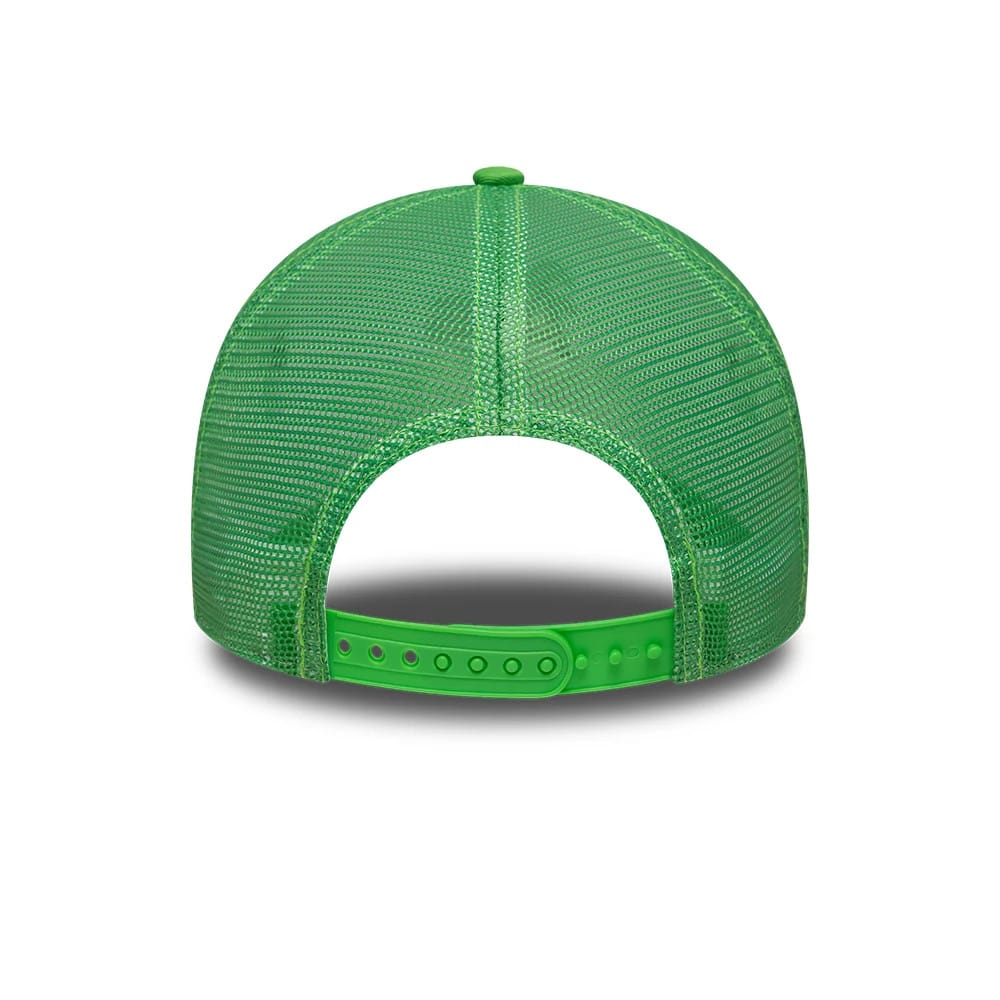 Pictured is this MLB League Essential Athletics 9FORTY A-Frame Trucker cap in open green. 4