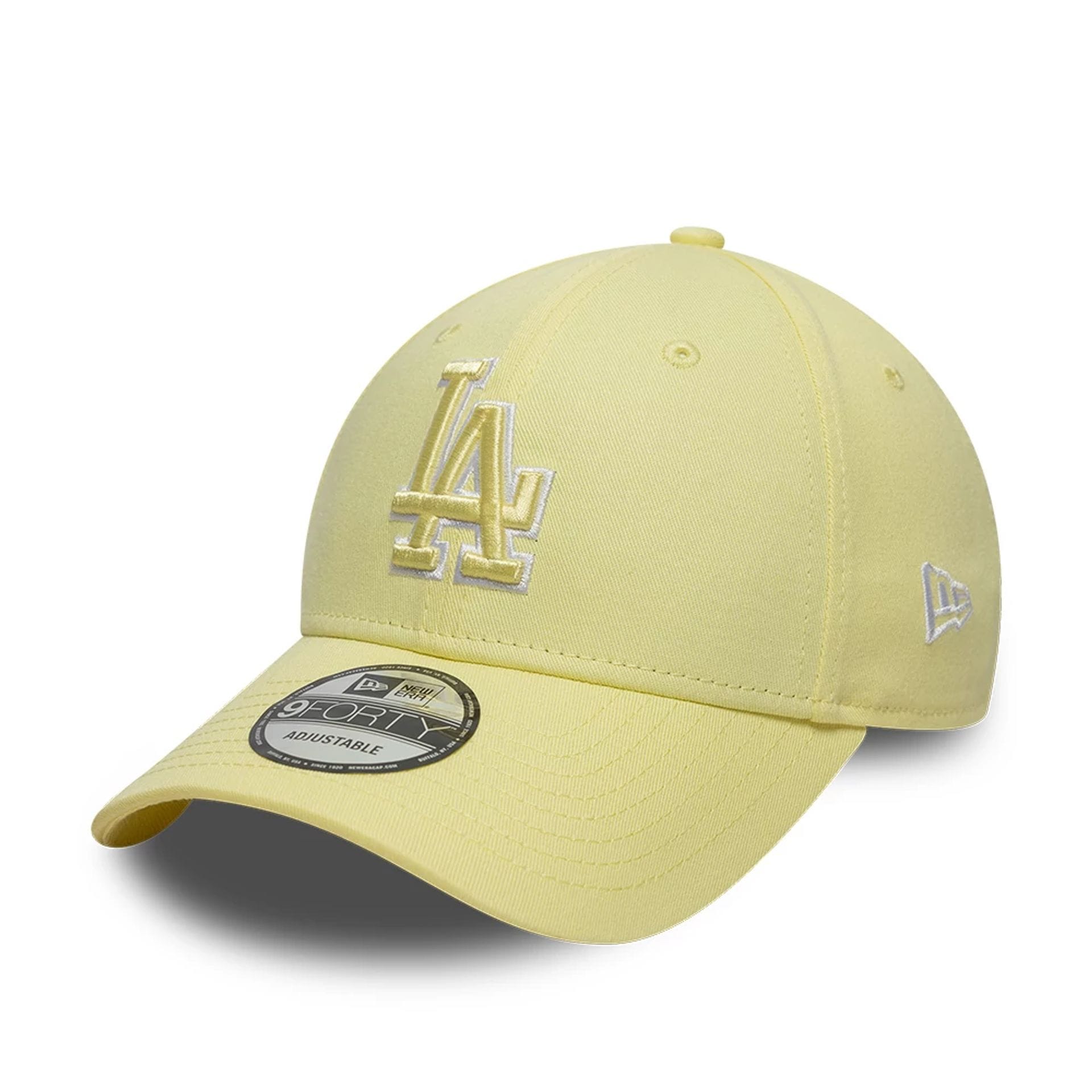 Pictured is this MLB Team Outline LA Dodgers 9FORTY cap in pastel yellow. 1