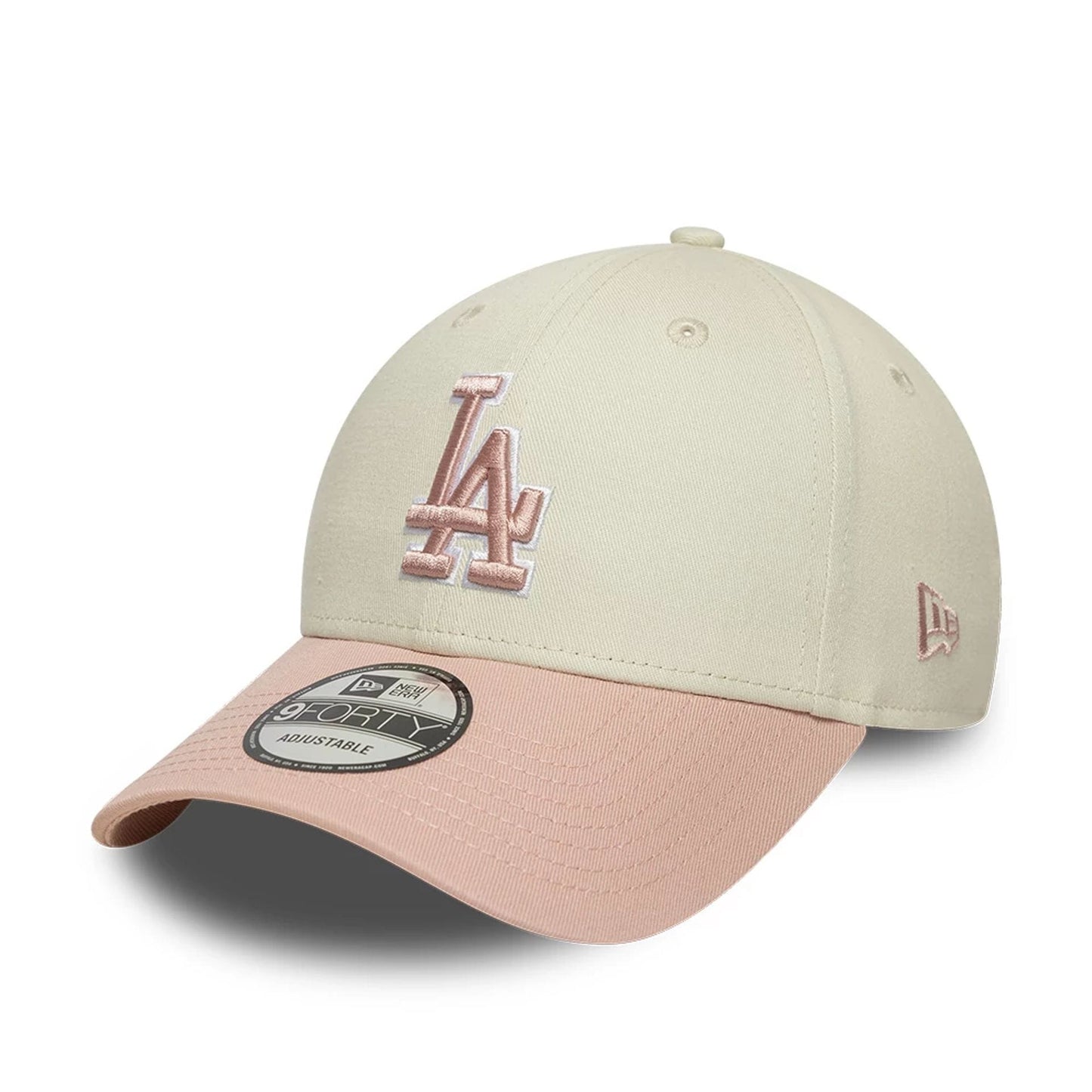 Pictured is this MLB World Series Patch LA Dodgers 9FORTY cap in light beige. 3