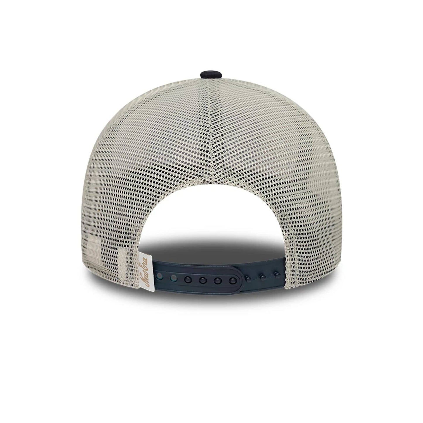 Pictured is this New Era 9FORTY M-Crown A-Frame Trucker cap in light beige. 5