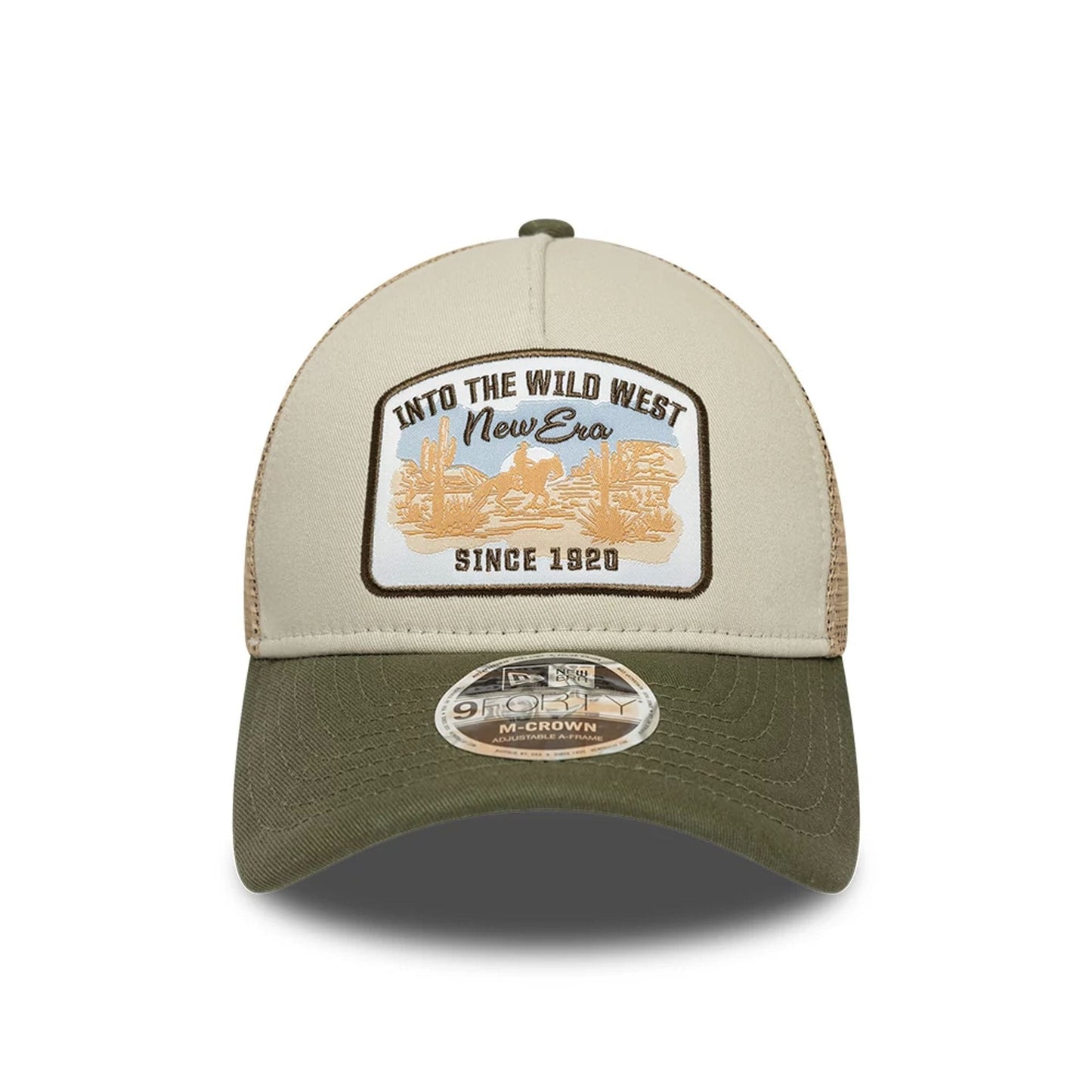 Pictured is this New Era 9FORTY M-Crown A-Frame Trucker cap in Dark Green. 2