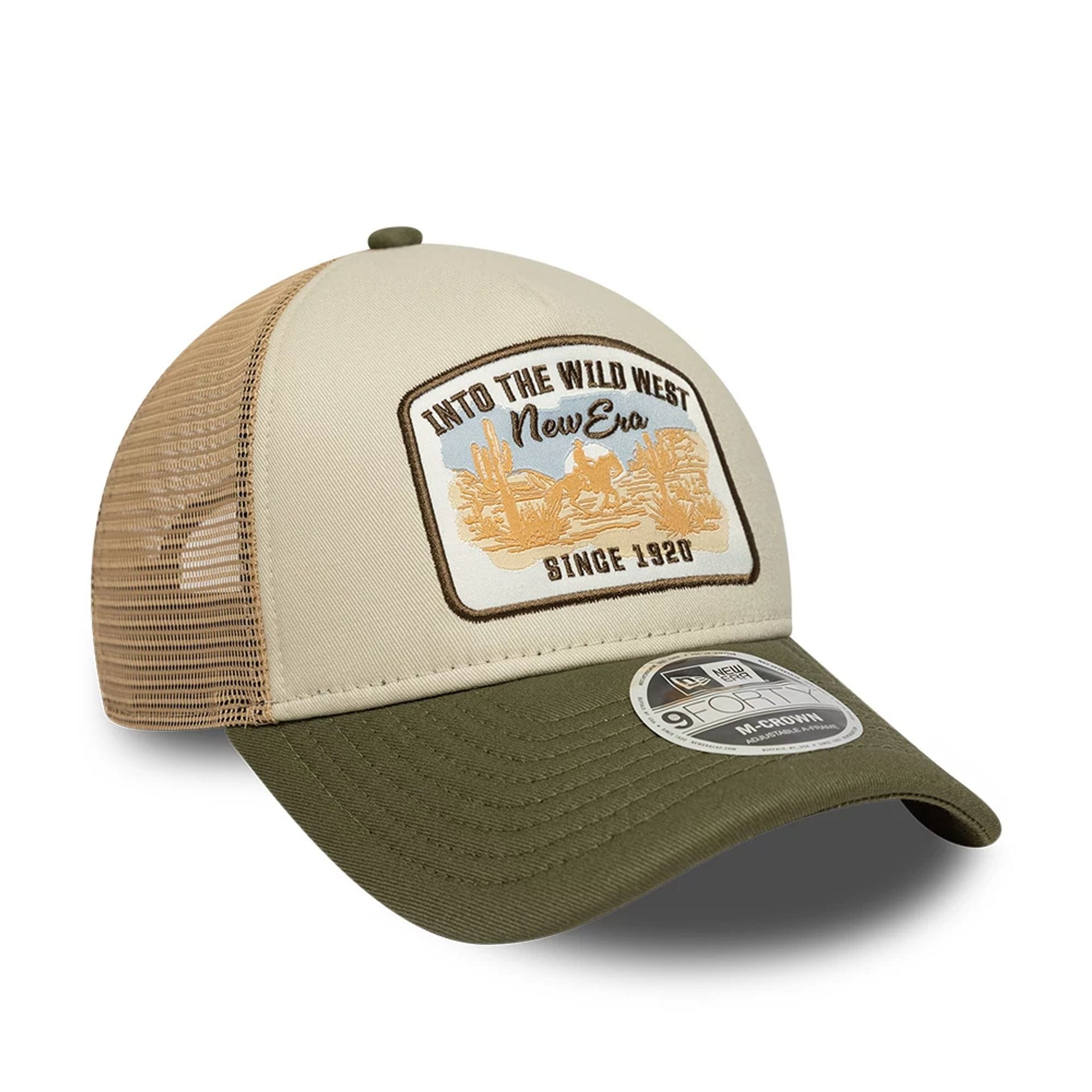 Pictured is this New Era 9FORTY M-Crown A-Frame Trucker cap in Dark Green. 3