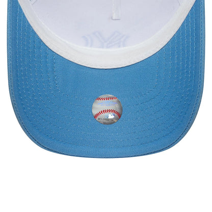 Pictured is this MLB League Essential New York Yankees 9FORTY A-Frame Trucker cap in pastel blue. 5