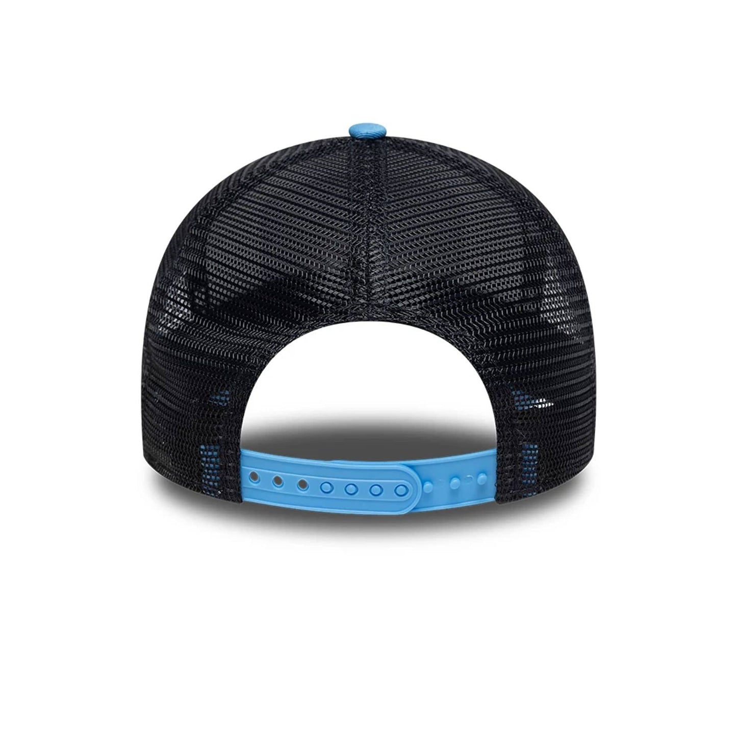 Pictured is this New Era Location 9FORTY A-Frame Trucker cap in pastel blue. 4