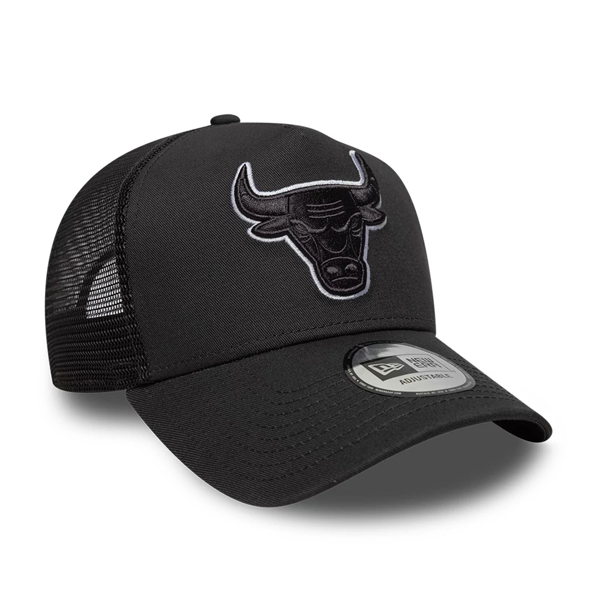 Pictured is this NBA Outline Chicago Bulls 9FORTY E-Frame Trucker cap in charcoal. 3