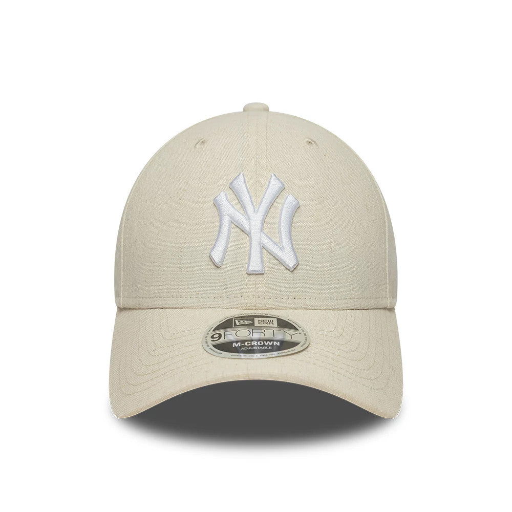 Pictured is this MLB Linen New York Yankees 9FORTY M-Crown cap in Cream. 2