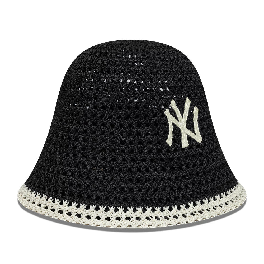 Pictured is this Womens MLB Knitted New York Yankees Explorer Bucket hat in black. 3