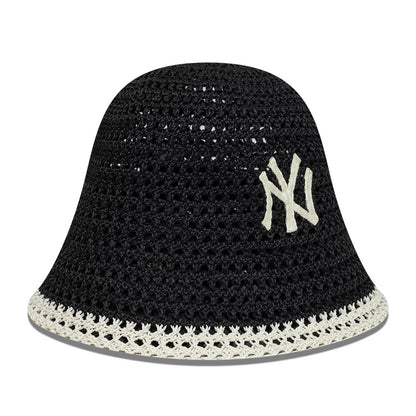 Pictured is this Womens MLB Knitted New York Yankees Explorer Bucket hat in black. 3