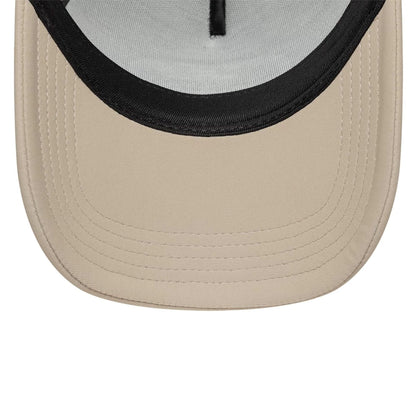 Pictured is this New Era Oval Patch 9FORTY A-Frame Trucker cap in Beige. 5