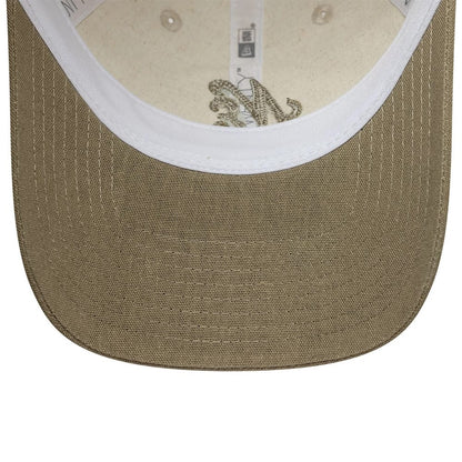 Pictured is this Womens New Era Linen 9TWENTY cap in Beige. 5