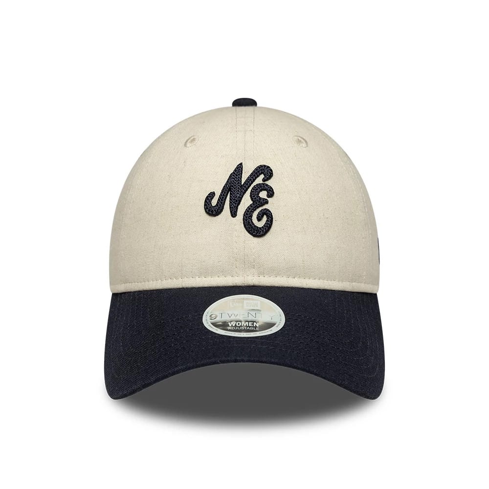 Pictured is this Womens New Era Linen 9TWENTY cap in Navy. 2