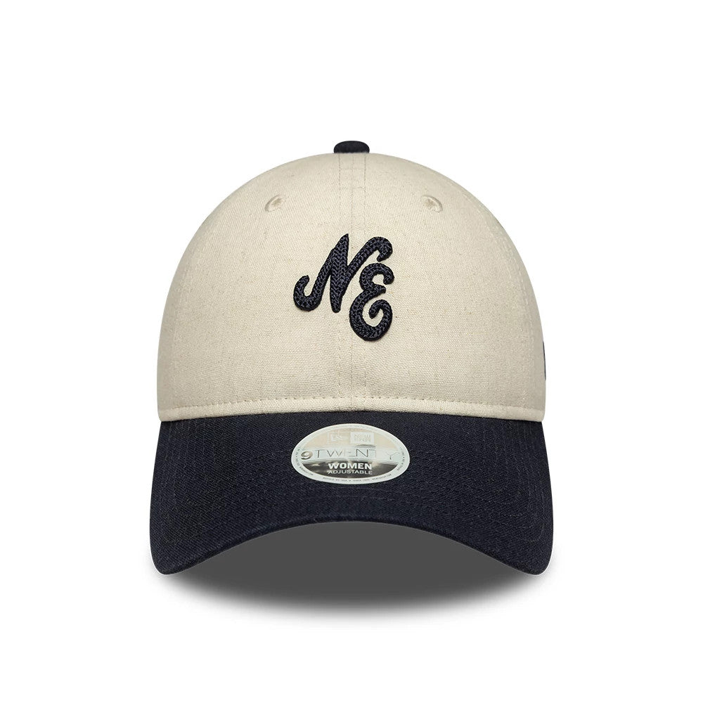 Pictured is this Womens New Era Linen 9TWENTY cap in Navy. 2