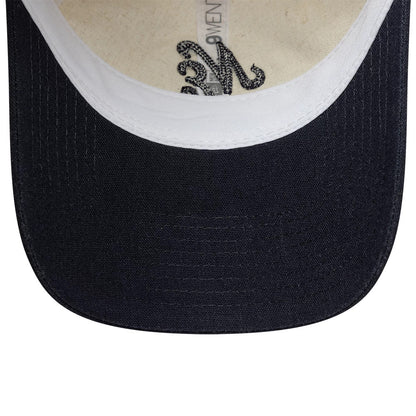 Pictured is this Womens New Era Linen 9TWENTY cap in Navy. 5